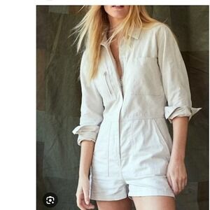 Outerknown Station Suit Shortall Romper Natural S Organic Cotton Linen Blend New